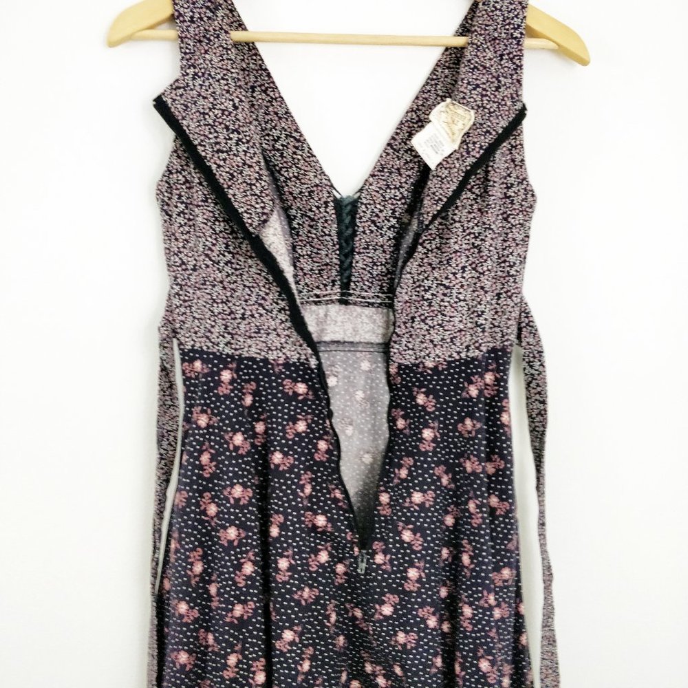 Gunne Sax Calico Floral Brown Pink Corset Sundress - Picture 15 of 16